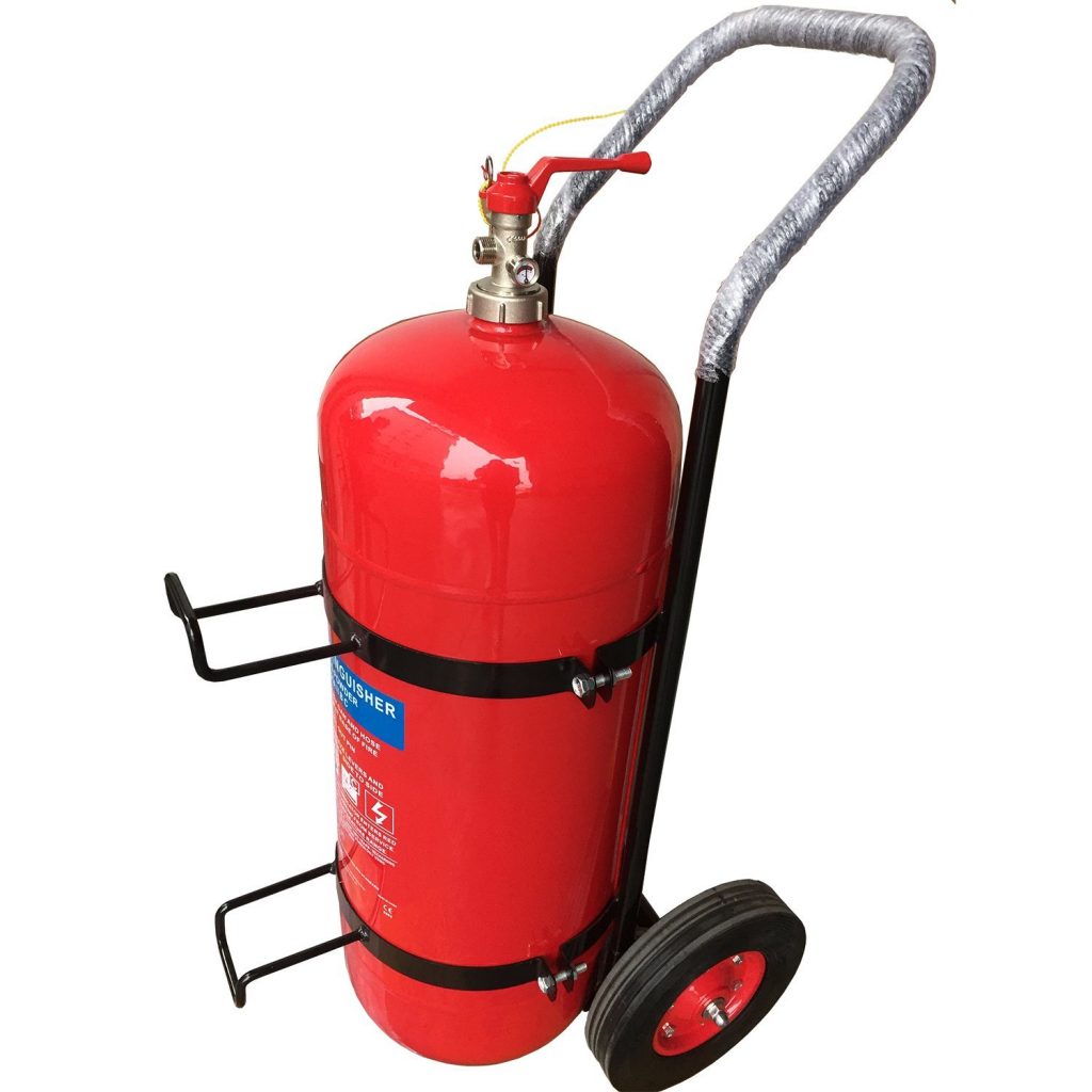 Dandy Solutions LTD is the leading wholesale supplier of 25kg Powder Trolley Fire Extinguisher in Nairobi Kenya, denoted by a blue label